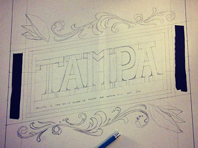 Tampa block drawing linocut print process sketch tampa