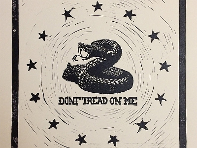 Dont Tread Print america americana block linocut motto print rattlesnake snake stars viper