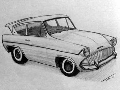 HP Flying Ford Anglia anglia car ford harry potter sketch