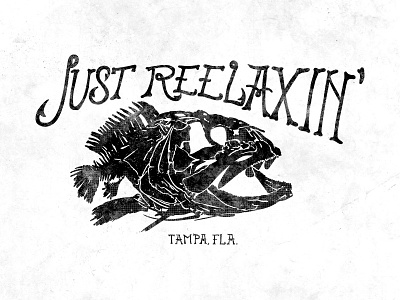 Just Reelaxin' analog boat drawn grouper handmade illustration tampa text