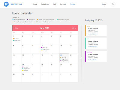 KC Event Hub - Event Calendar event calendar interface design kansas city ui ux web design