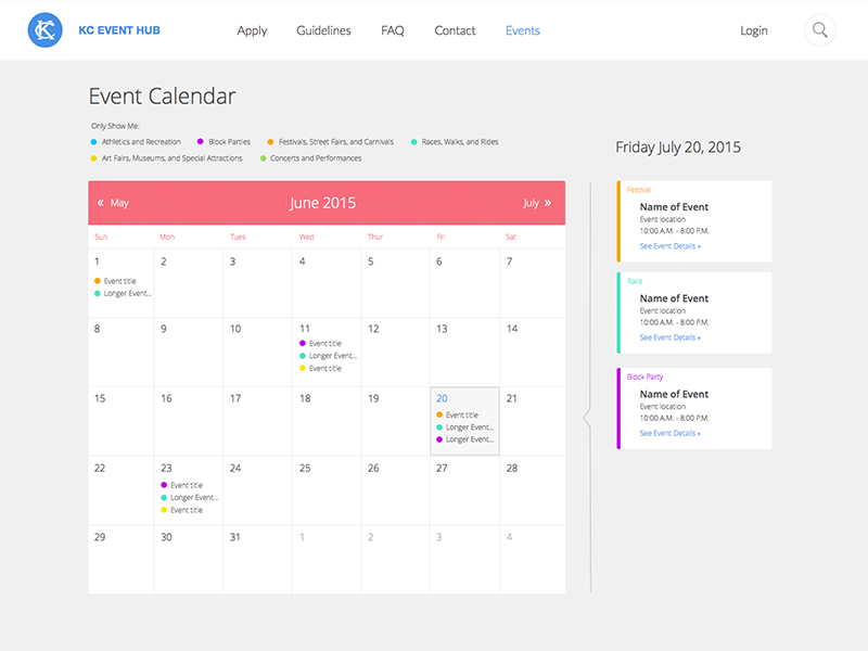 KC Event Hub Event Calendar by Kirby Chamblin on Dribbble