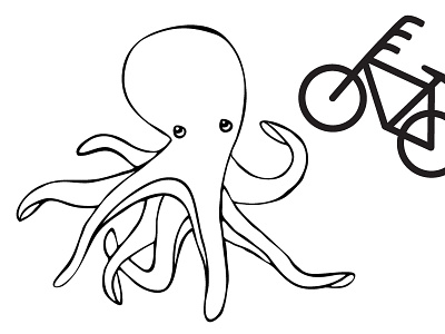 Octobike t-shirt illustrations bicycle bike character fun illustration joke octopus t shirt