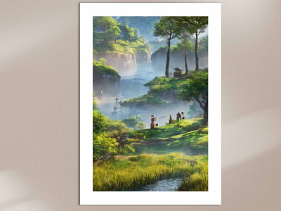 Calm village and nature poster