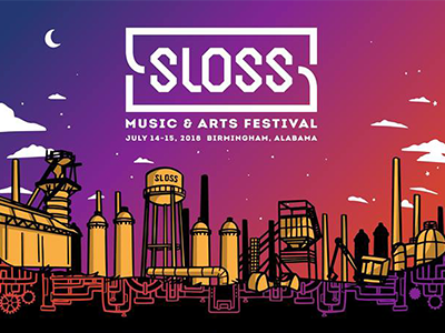 Sloss Music & Arts Festival Poster Illustration dusk night water tower city illustration line art festival music festival gradient poster design skyline