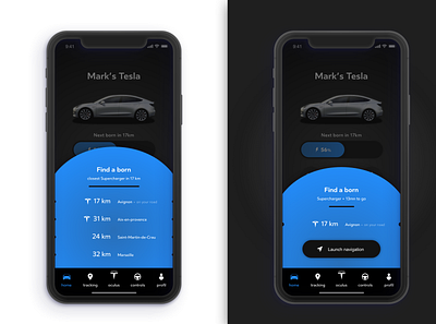 Tesla x Oculus - Find a Born for my electric car app battery car charger dashboard design gps interface list mobile mobile app mobile ui power product tesla ui ux