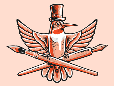 The Creative Hummingbird animal with hat bird birds classy animals designers hummingbird illustration ink paint paintbrush quil tritone vector