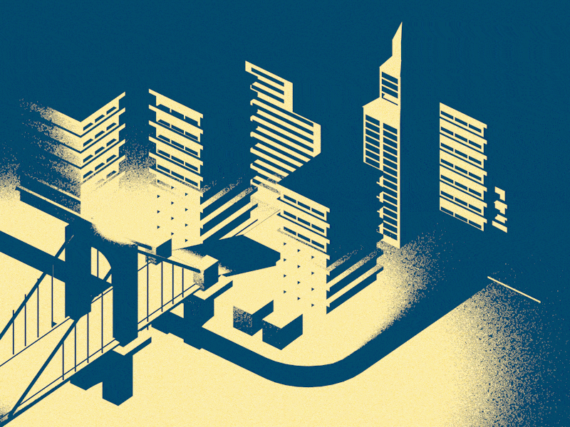 Vestige of a city animated cinema4d city gif illustration isometric night render two tone