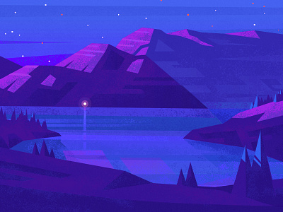 Across the Lake illustration lake mountains night outdoors purple wilderness