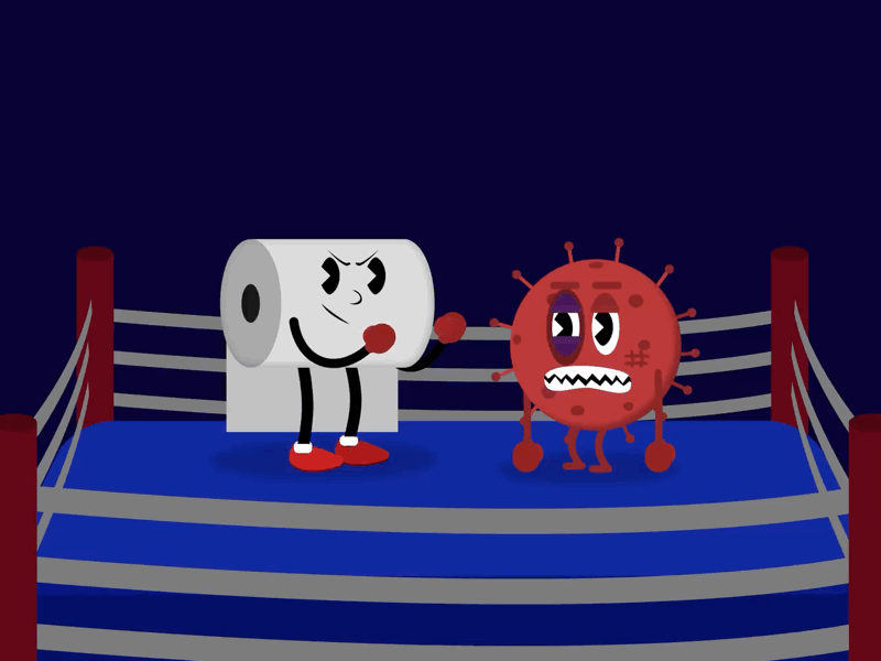 The Prize Fighter TP 2d after effects animation boxing coronavirus covid19 fight funny health toilet paper tp vector