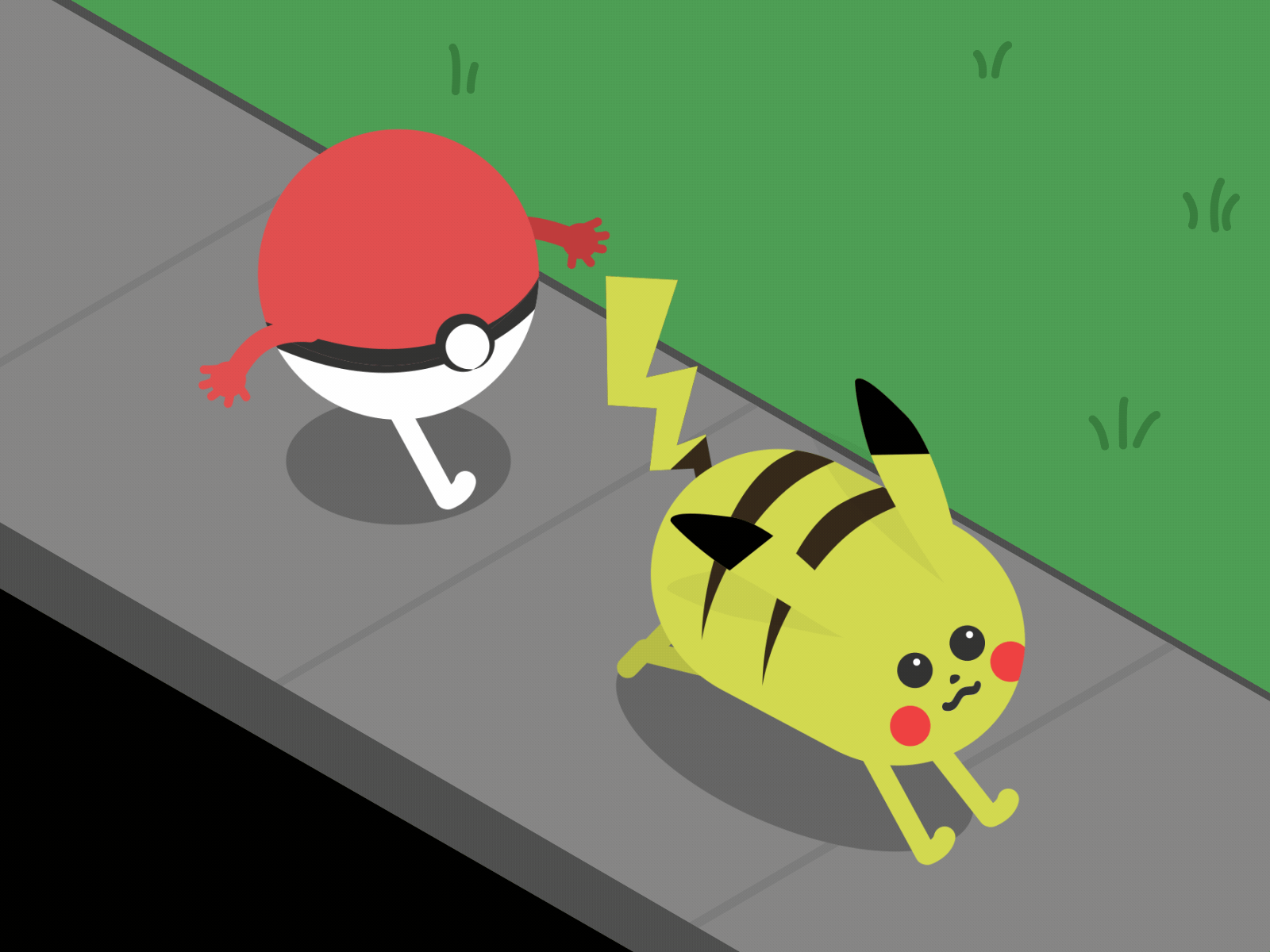 Pikachu Chase 2d adobe after effects animation cute game isometric loop pikachu pokeball pokemon vector