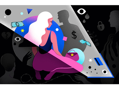 Fears of webcam Model abstract art brand character fears girl graphic illustration man money pink shapes vector