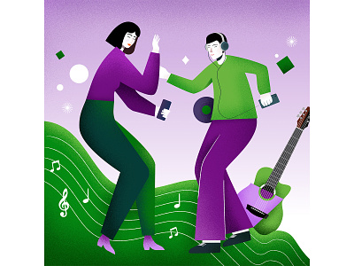Dance art character dance design girl graphic il illustration music musical instruments shapes ui vector