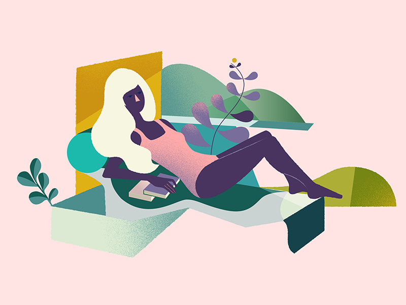 Relax plants blonde pink shapes vector graphic girls character illustration