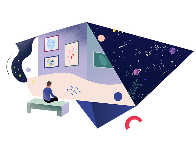 Museum planet stars universe abstract museum vector graphic illustration