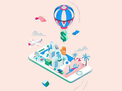 Travel And Money graphic illustration iphone isometric sea town travel vector