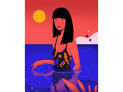 Reflection abstract art character girl graphic illustration reflection shapes summer sun swimwear vector water