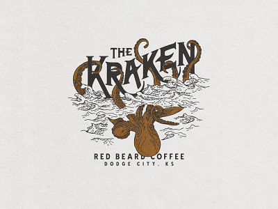 The Kraken branding coffee coffee shop custom design hand drawn handmade illustration kraken logo ocean red beard sea monster ship t shirt the kraken typography