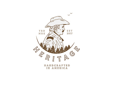 Heritage branding cowboy design handcrafted illustration logo mountain trees vintage western