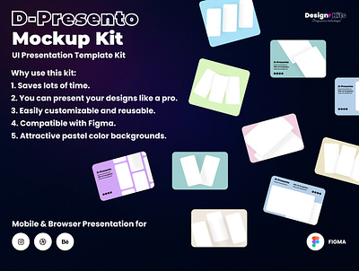 D-Presento (UI Presentation Mockup Template Kit) app branding browser design desktop illustration iphone logo mockup mockups template templates ui ux
