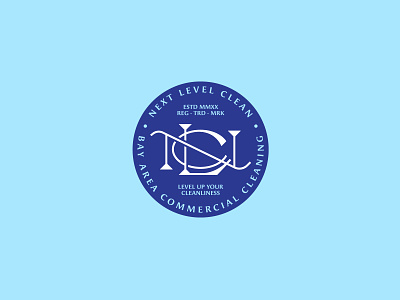 Next Level Clean Logo badge blue brand identity branding branding design design logo monogram retro white