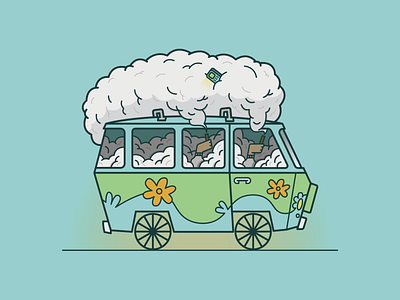 Illustration for Album cover bus mysterymachine scooby doo smoke