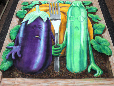 The Plight of Old-world Vegetables american gothic art chalk chalk urban art festival drawing illustration traditional vegetables