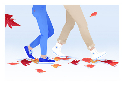 Let's take a walk autumn canada couple illustration walk