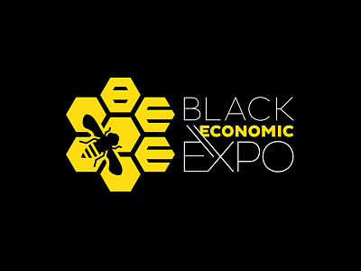 Black Economic Expo Logo Design bee bug bumble design expo fly hexagon honey honeycomb insect logo wasp
