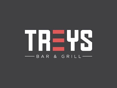 Treys Bar & Grill Logo Design alcohol bar beer bistro brew cocktail design diner drink food grill logo logotype pub restaraunt saloon sports bar tavern trey typography