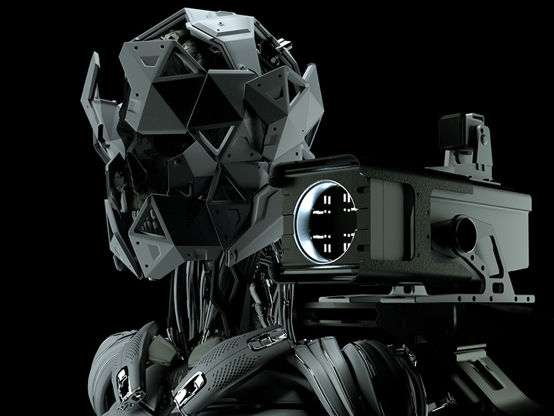 Shoulder Cannon title sequence skull sci fi robot octane render helmet design concept art cinematic cinema4d android 3d