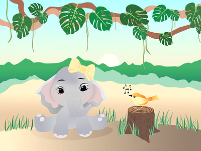 Jungle - Baby Elephant Illustration animals art birds design digital art digital artworks digital illustration elephant gradient graphic design illustration illustrator jungle nature