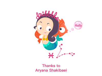 Hello Dribbble cartoon debut frist shot illustration invitation pisces