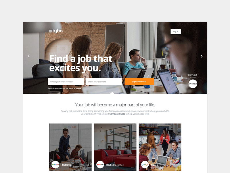 Landing Tyba.com blablacar dropbox issuu jobs landing recruitment startup students tyba university web yplan