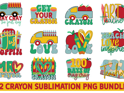 Crayon Sublimation Png Bundle 3d animation app branding design graphic design illustration logo motion graphics typography ui vector