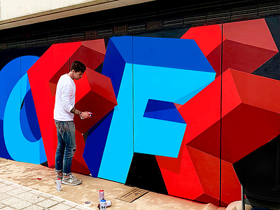 OFFF Barcelona blue graffiti grafitti lettering mural murals offf red