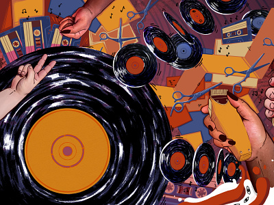 Hair and Records alternative collage design digital editorial illustration multi media multi media multimedia