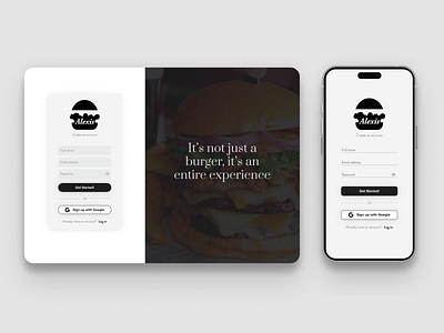 Sign up page for a burger brand app typography ui ux