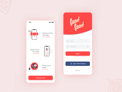 Food Application android app clean color design figma flat food food app ios login page mobile product product design red ui ux vector