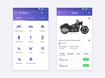 App For Renting android app clean design ecommerce flat mobile rent travel ui ux. icon