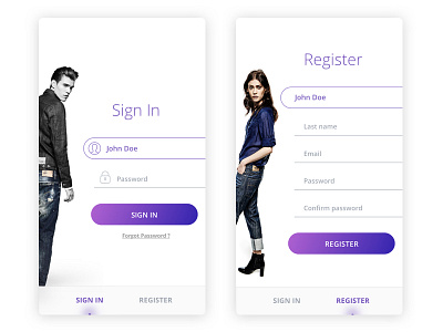 Sign In / Register Page app concept design fashion iphone login material mobile sketch ui ux