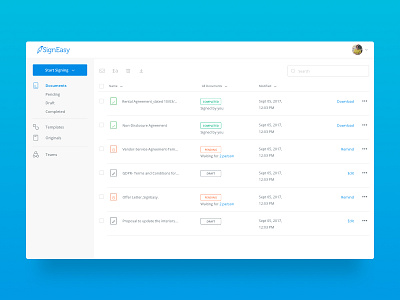 Documents Dashboard dashboard debut homepage refresh signeasy webapp