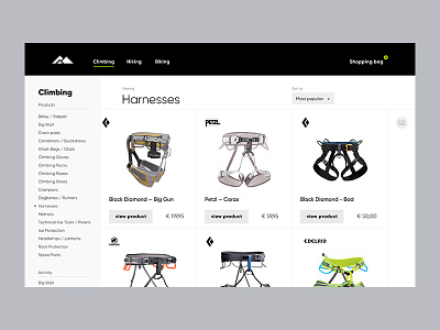 Outdoor Sportsgear UI climbing items overview product grid products page ui ux