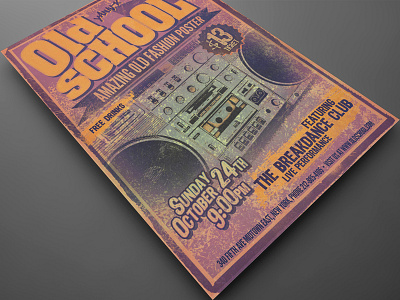 OldSchool 80s 90s boom box club design flyer grunge music old school party pop poster print retro template typography vintage
