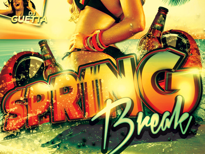 Spring Break advertising bash beach party club cocktails dance event flyer music party poster print design psd sexy speakers spring break summer template