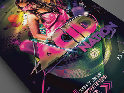 Acid Nation acid club disco flyer music nightclub party poster print template trance