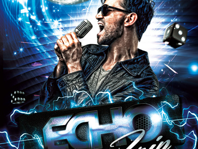 Echo trip club concert electro flyer karaoke mic party poster rock sexy show template