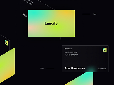 Lancify Business cards blur branding business cards clean concept dark figma gradients isometric design mockup design