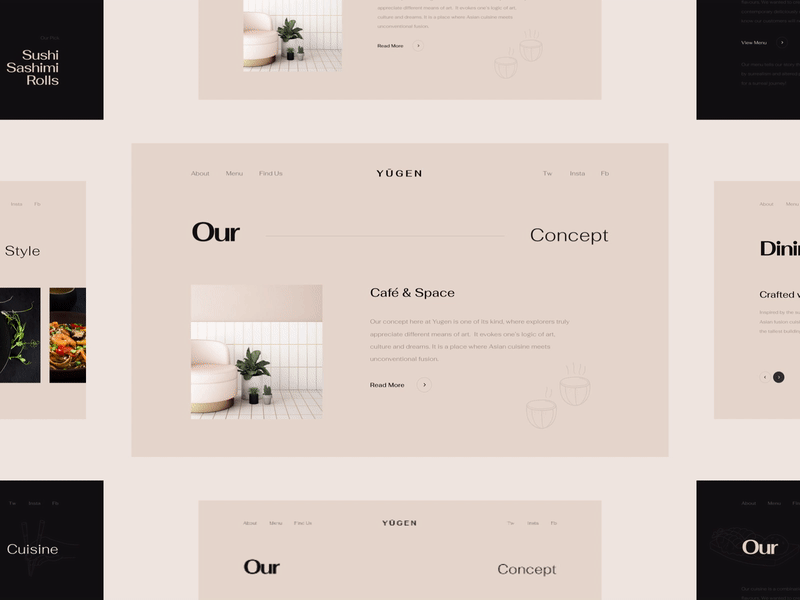 Yūgen Café & Space - Website - Landing Pages animation asian cafe clean food japanese typography ui webdesign