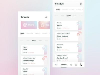 Activity Schedule feature exploration - Staytus activity app clean color design event app gradient hotel planner schedule ui ux